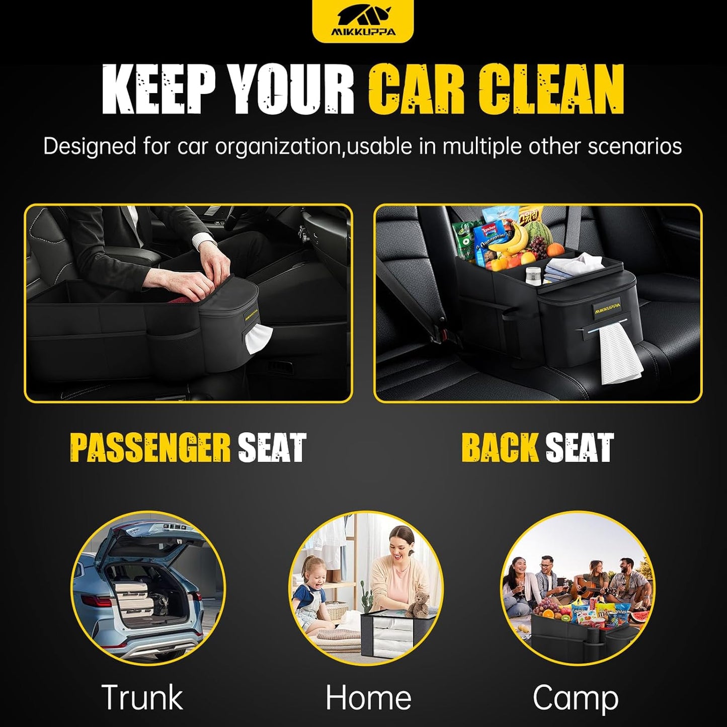 MIKKUPPA Car Seat Organizer - Front Passenger & Backseat Organizer with Tissue Box & Cup Holder