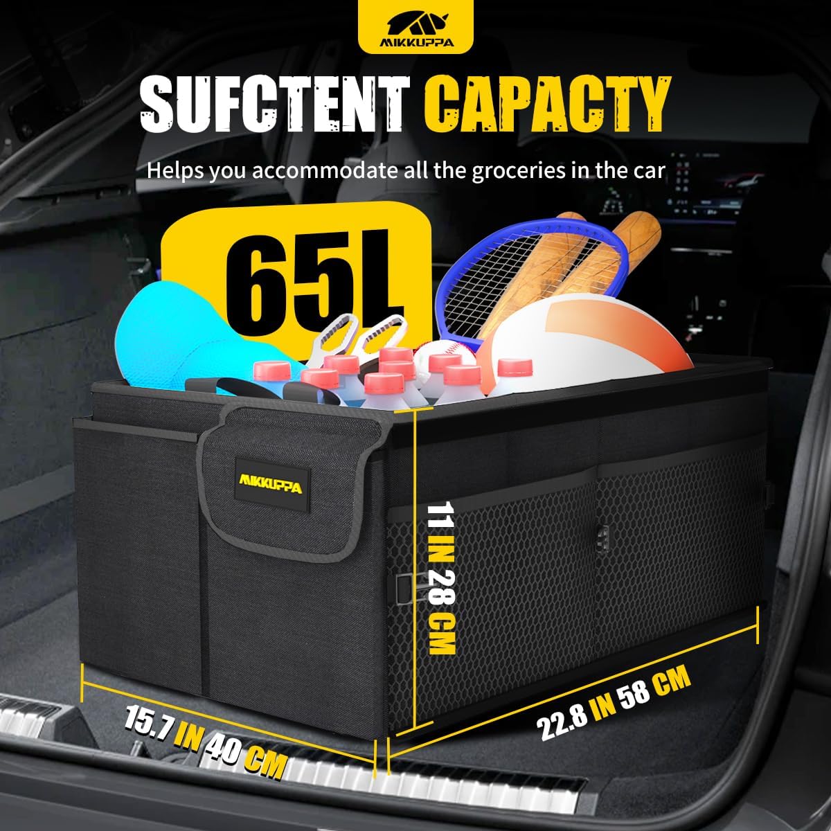 MIKKUPPA Car Trunk Organizer Collapsible Trunk Organizer with Lid