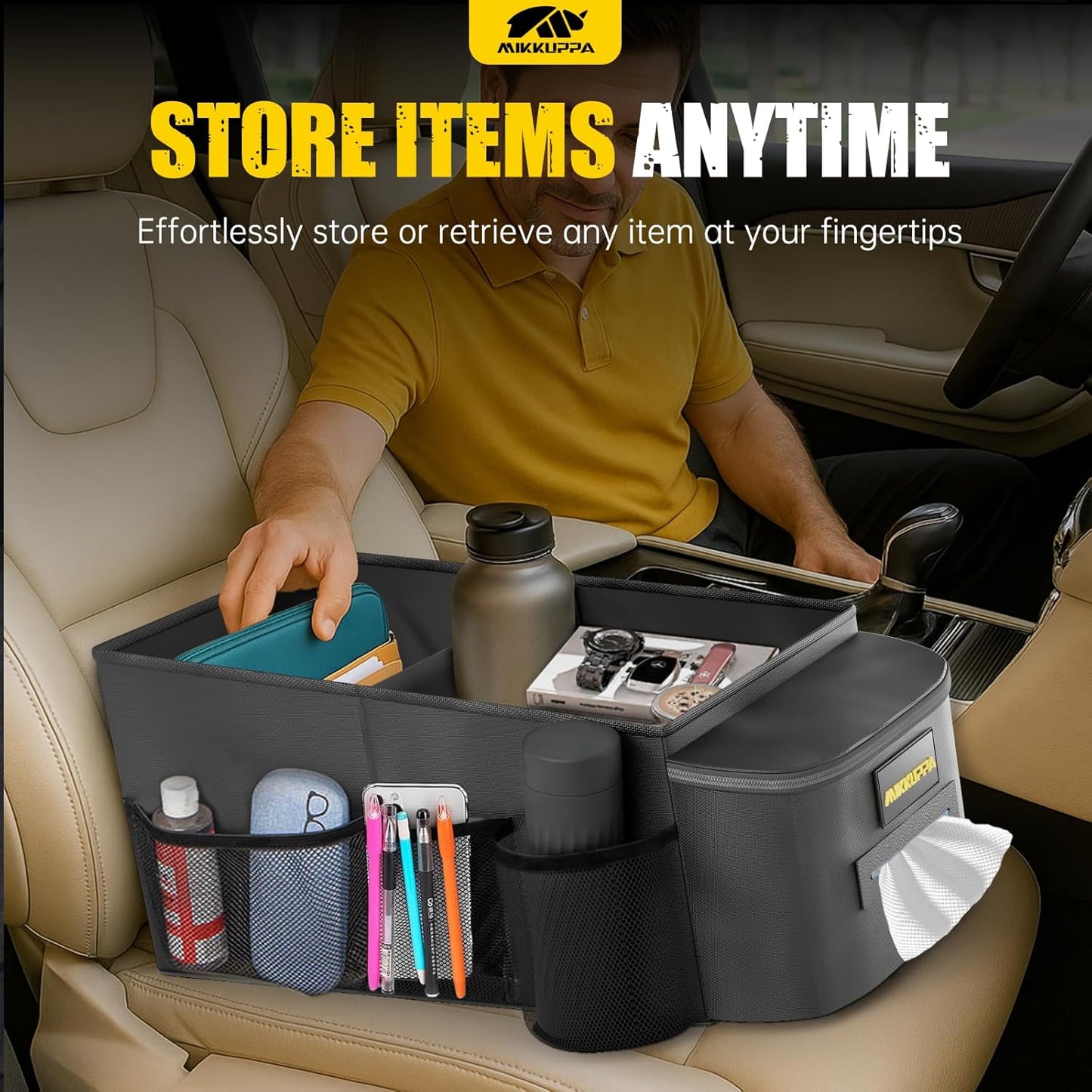 MIKKUPPA Car Seat Organizer - Front Passenger & Backseat Organizer with Tissue Box & Cup Holder